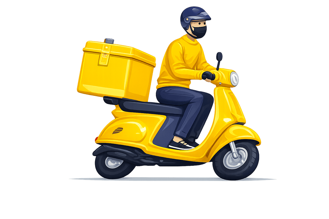 Livreur à scooter avec sa boîte de livraison